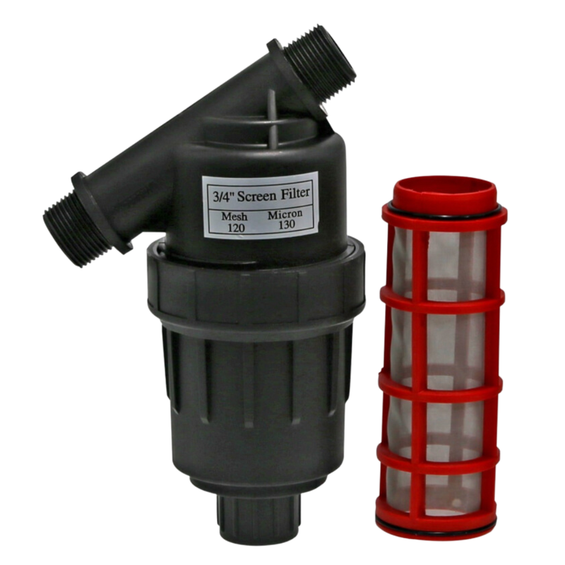 Inline Filter 130 Micron Angled T Type: 3/4" Inlet/Outlet with Screen